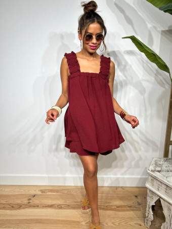 Conjunto Blusa Lazada y Bermuda SELENGE Burdeos HEVE