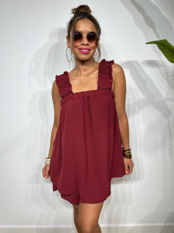 Conjunto Blusa Lazada y Bermuda SELENGE Burdeos HEVE