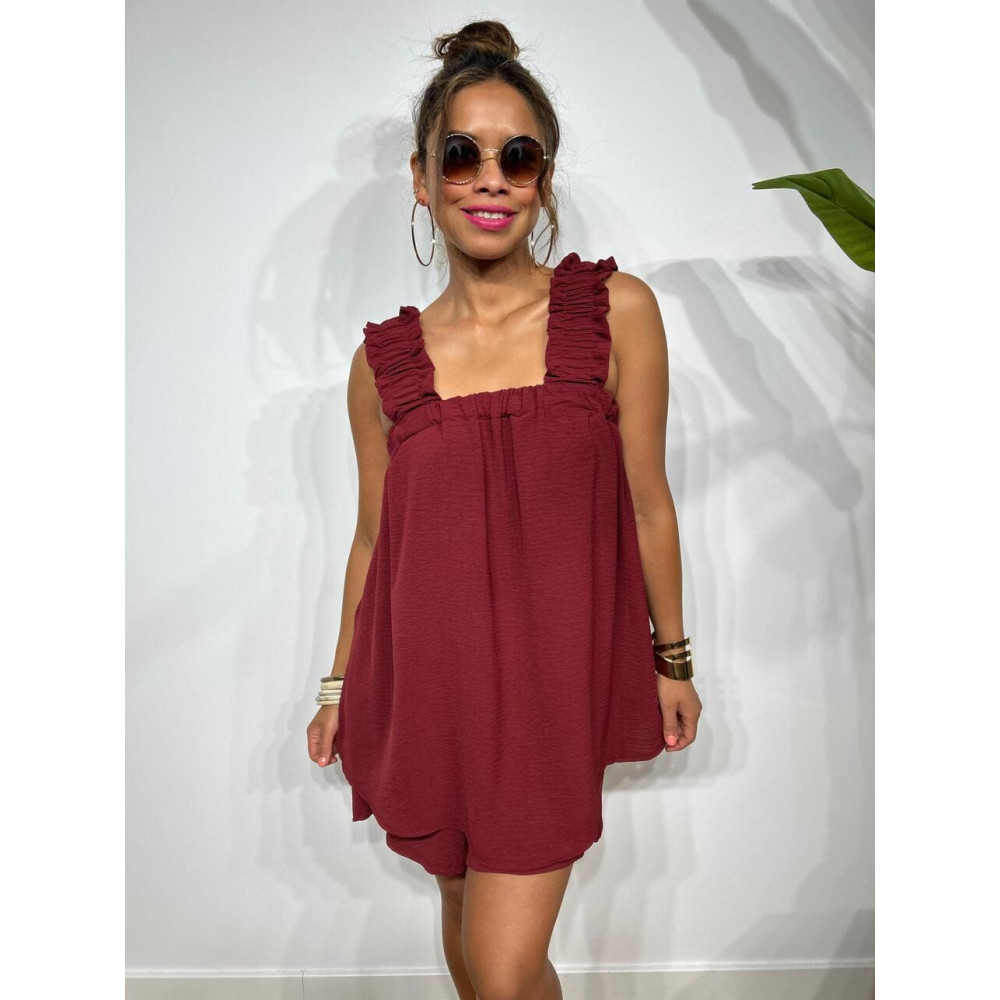 Conjunto Blusa Lazada y Bermuda SELENGE Burdeos HEVE Conjunto Blusa Lazada y Bermuda SELENGE Burdeos HEVE