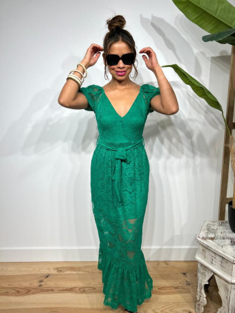 Vestido Largo Encaje AYALENA Verde HEVE