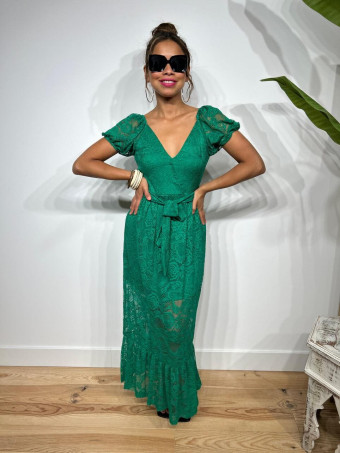 Vestido Largo Encaje AYALENA Verde HEVE