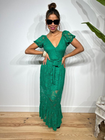 Vestido Largo Encaje AYALENA Verde HEVE