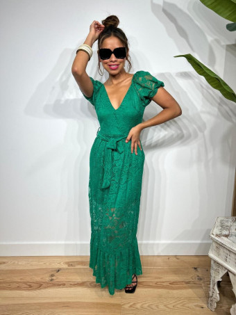 Vestido Largo Encaje AYALENA Verde HEVE