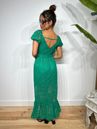 Vestido Largo Encaje AYALENA Verde HEVE