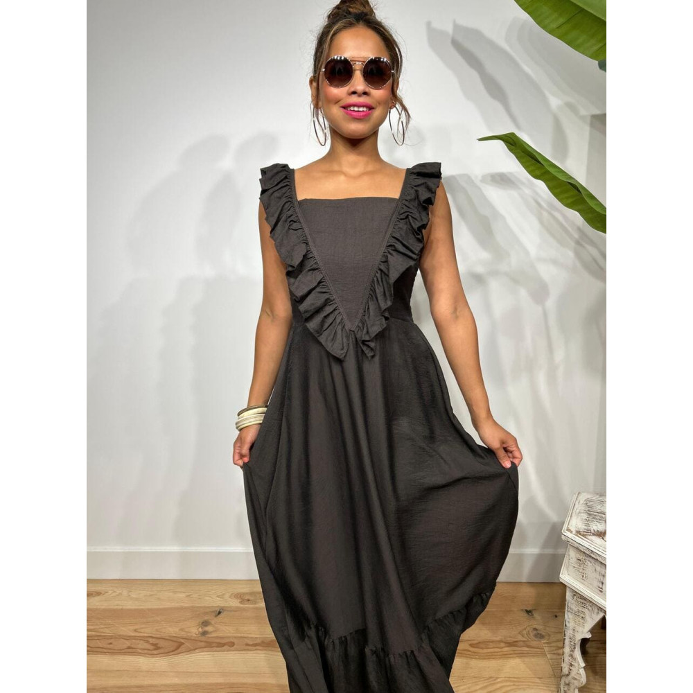 Vestido Largo Volantes KEMAYA Marrón HEVE
