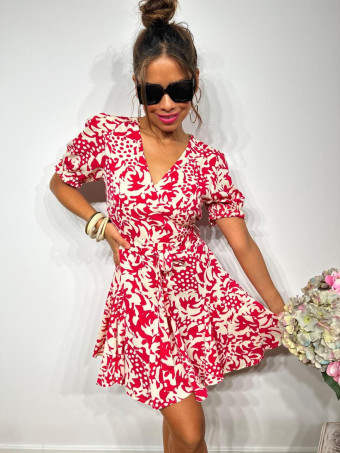 Vestido Corto Estampado SHIMA Magenta/Beige HEVE