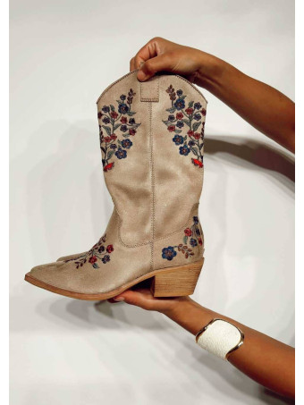 Bota Campera Bordado Floral BIHOLLIE Taupe HEVE