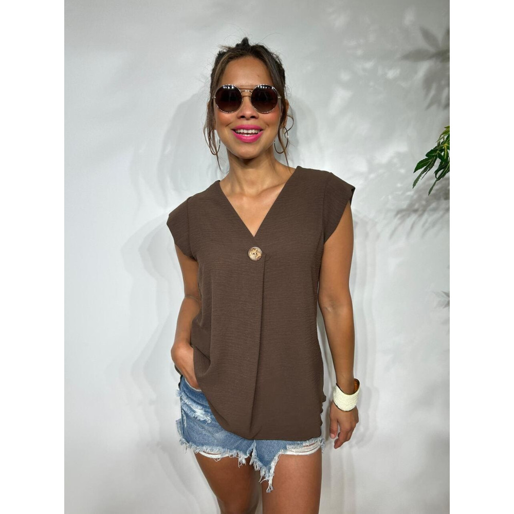 Blusa Escote Pico SUKARI Marrón HEVE Blusa Escote Pico SUKARI Marrón HEVE