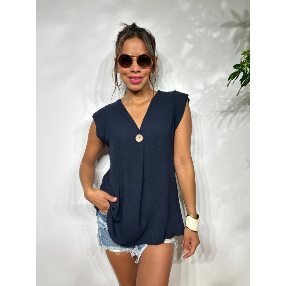 Blusa Escote Pico SUKARI Marino HEVE Blusa Escote Pico SUKARI Marino HEVE