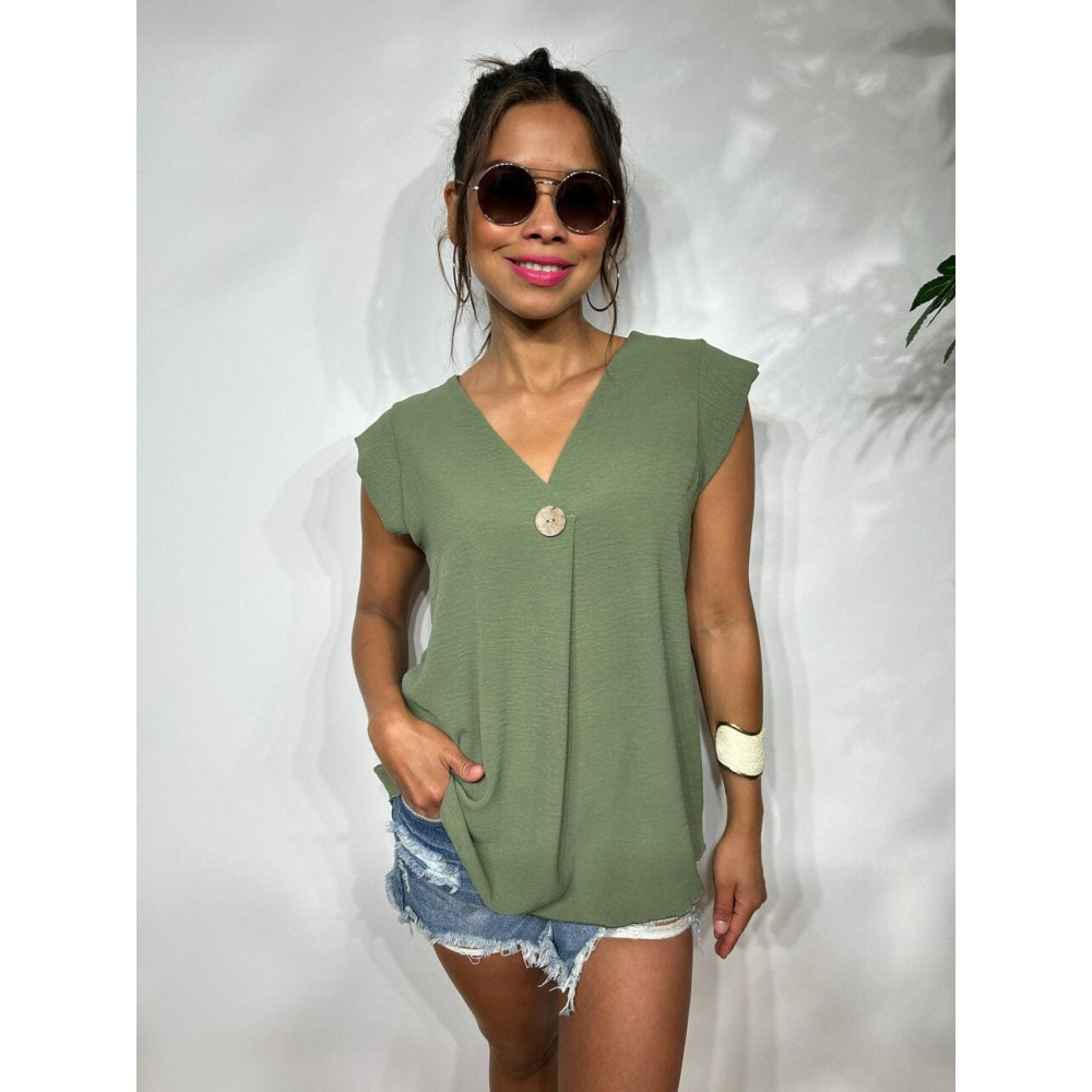 Blusa Escote Pico SUKARI Verde Militar HEVE Blusa Escote Pico SUKARI Verde Militar HEVE