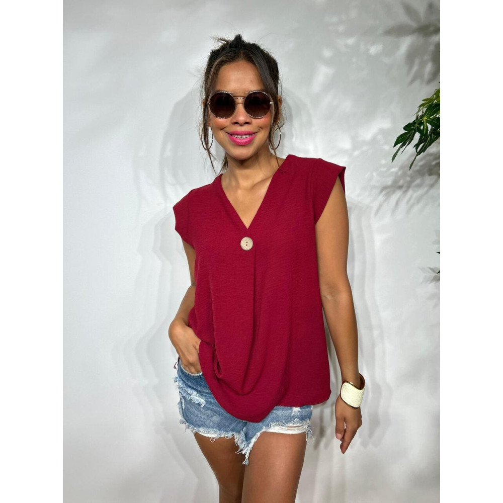 Blusa Escote Pico SUKARI Burdeos HEVE Blusa Escote Pico SUKARI Burdeos HEVE
