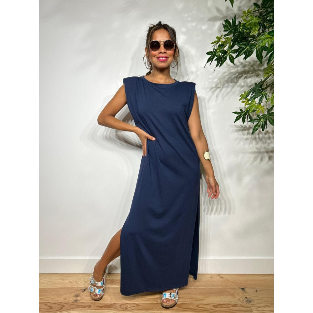 Vestido Básico Hombreras VARSOVIE Marino HEVE Vestido Básico Hombreras VARSOVIE Marino HEVE