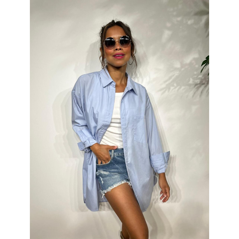 Camisa Básica Extra-Long RYAN Azul HEVE Camisa Básica Extra-Long RYAN Azul HEVE