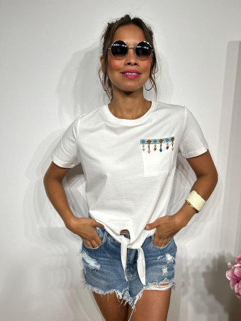 Camiseta Abalorios y Nudo SLOBBER Blanco HEVE