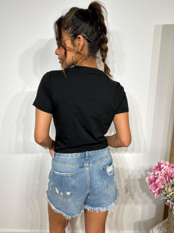 Camiseta Abalorios y Nudo SLOBBER Negro HEVE