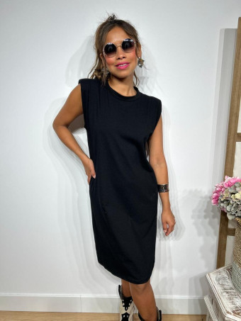 Vestido Corto Hombreras SHATTOU Negro HEVE