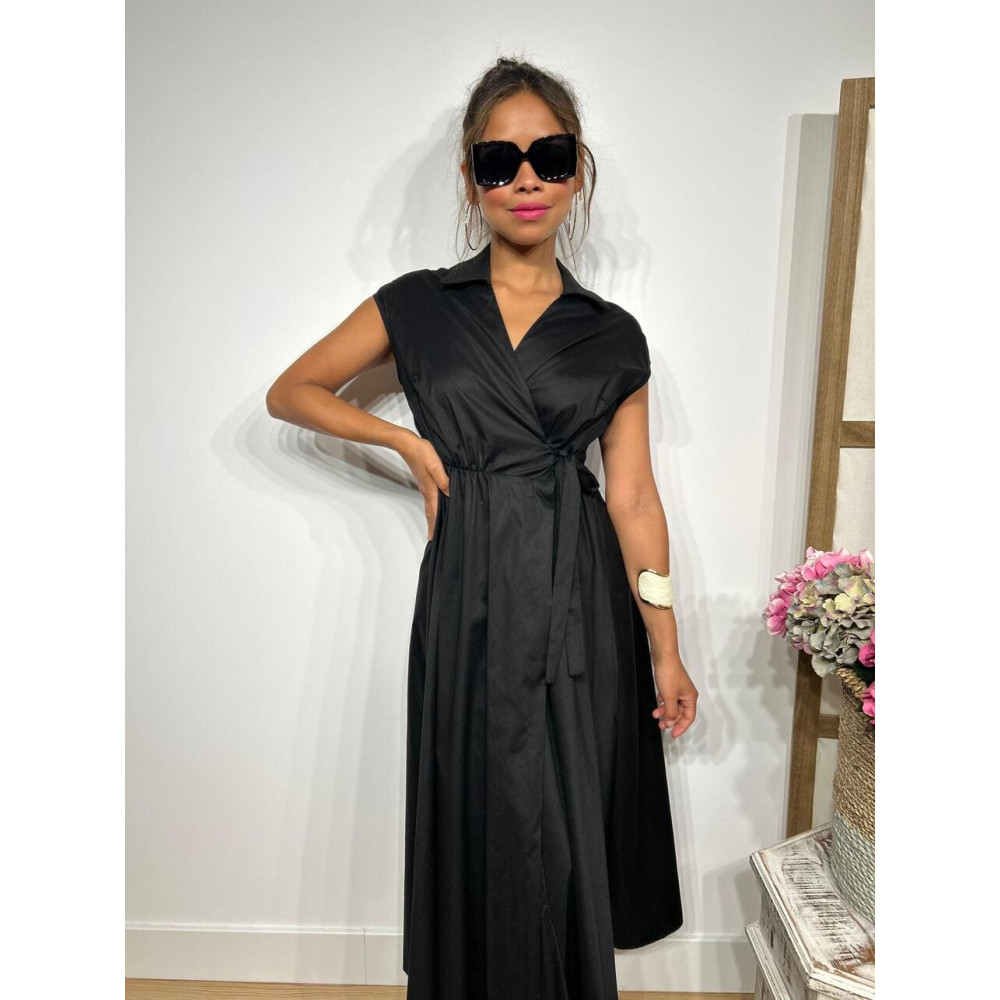 Vestido Popelín Cruzado VINTESSA Negro HEVE Vestido Popelín Cruzado VINTESSA Negro HEVE