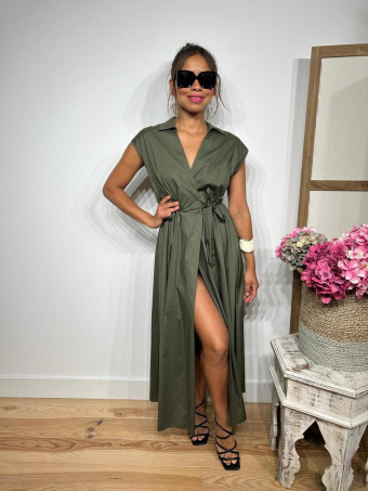 Vestido Popelín Cruzado VINTESSA Verde Militar HEVE