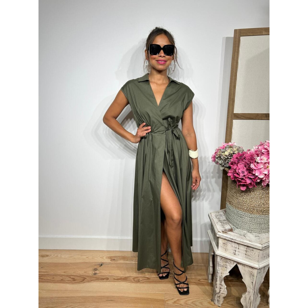 Vestido Popelín Cruzado VINTESSA Verde Militar HEVE Vestido Popelín Cruzado VINTESSA Verde Militar HEVE