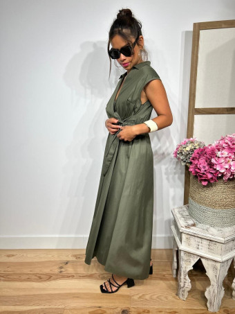 Vestido Popelín Cruzado VINTESSA Verde Militar HEVE