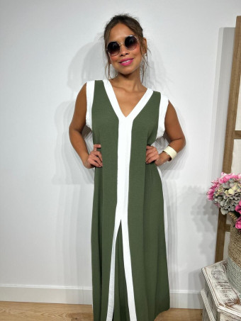 Vestido Ribetes a Contraste HAGELA Verde Militar HEVE