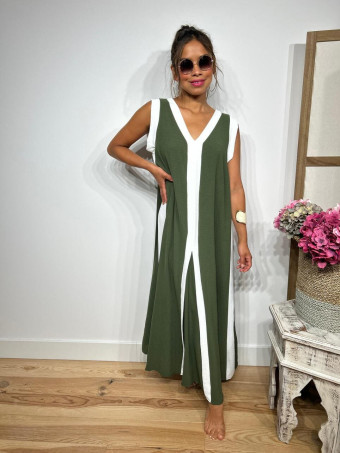 Vestido Ribetes a Contraste HAGELA Verde Militar HEVE