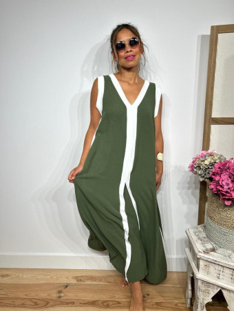 Vestido Ribetes a Contraste HAGELA Verde Militar HEVE