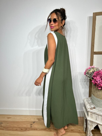 Vestido Ribetes a Contraste HAGELA Verde Militar HEVE