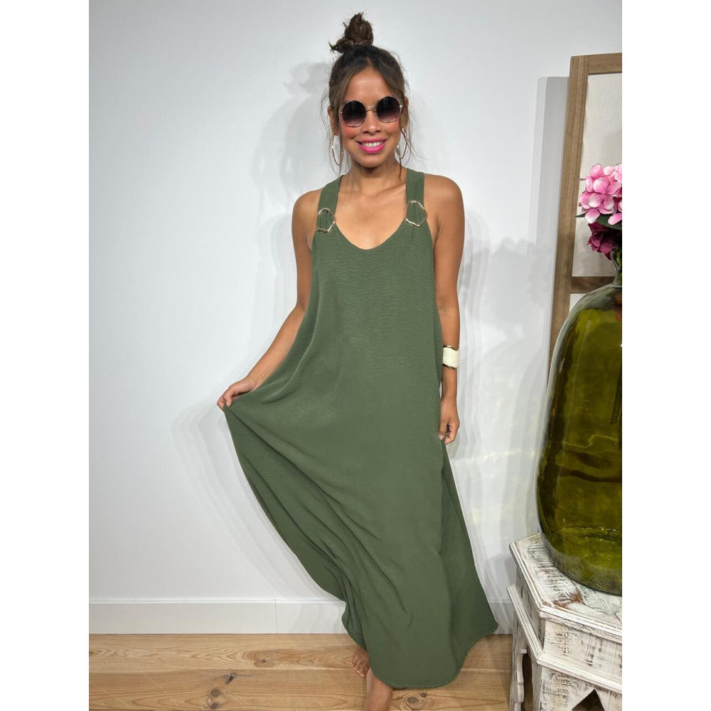 Vestido Tirantes Espalda Cruzada ETHEL Verde Militar HEVE