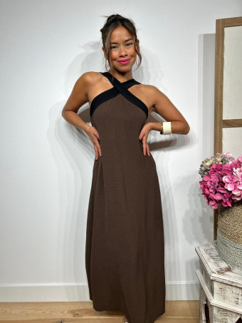 Vestido Escote Cruzado BRUNEY Marrón  HEVE