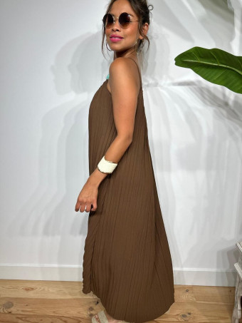 Vestido Plisado Abalorios LAURENTY Marrón HEVE