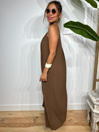 Vestido Plisado Abalorios LAURENTY Marrón HEVE