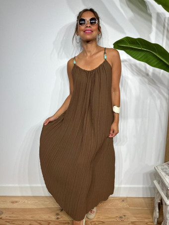 Vestido Plisado Abalorios LAURENTY Marrón HEVE