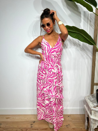 Vestido Print Volantes BAKORA Fucsia HEVE