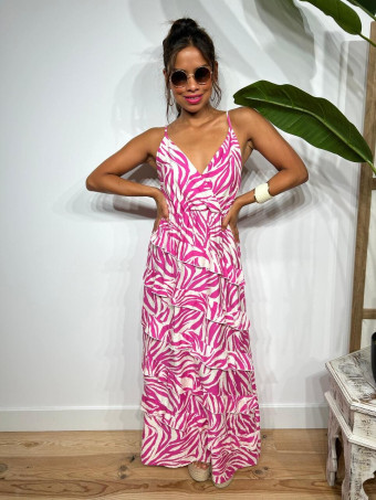 Vestido Print Volantes BAKORA Fucsia HEVE
