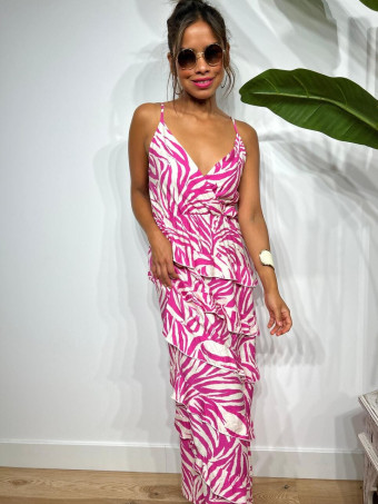 Vestido Print Volantes BAKORA Fucsia HEVE