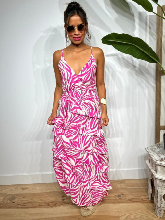Vestido Print Volantes BAKORA Fucsia HEVE