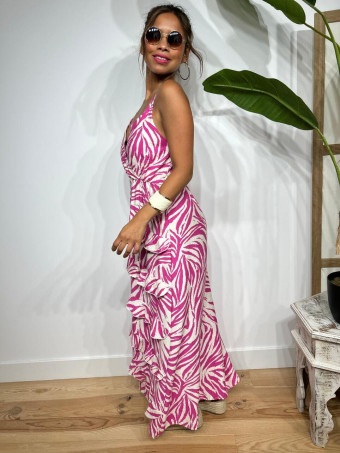 Vestido Print Volantes BAKORA Fucsia HEVE
