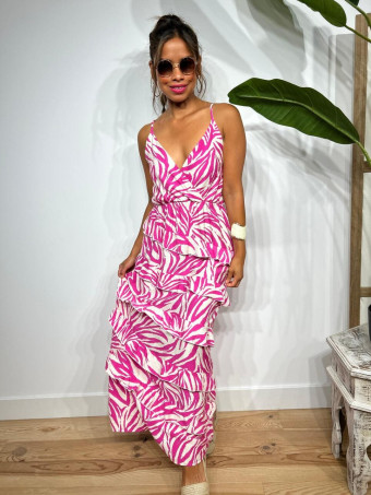 Vestido Print Volantes BAKORA Fucsia HEVE
