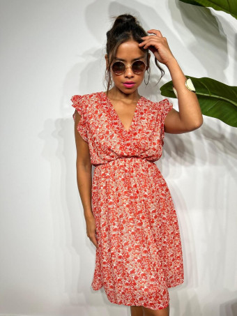 Vestido Vaporoso Estampado Floral CYRANIE Rojo HEVE