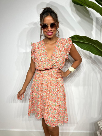 Vestido Vaporoso Estampado Floral SAVEYA Rosa Coral HEVE