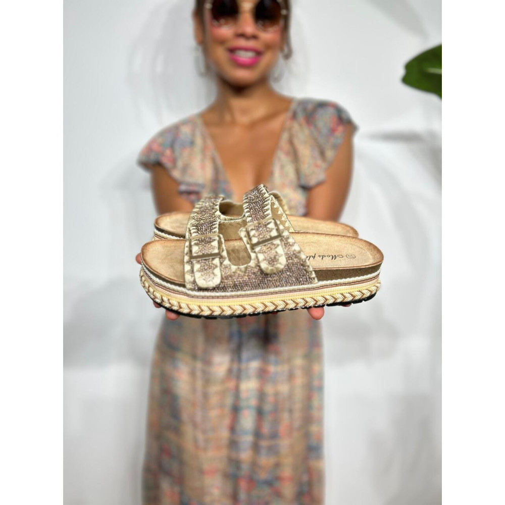 Sandalia Strass Hebillas SYLTER Oro HEVE Sandalia Strass Hebillas SYLTER Oro HEVE
