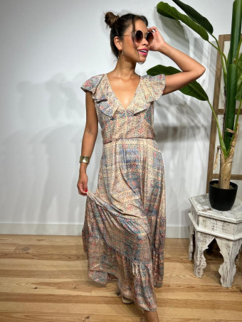 Vestido Estampado Volantes LALESSA Taupe HEVE