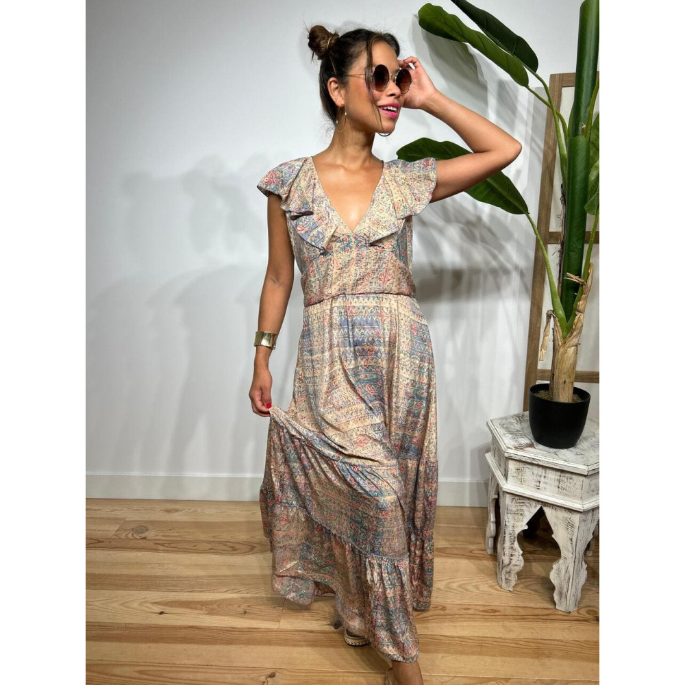 Vestido Estampado Volantes LALESSA Taupe HEVE Vestido Estampado Volantes LALESSA Taupe HEVE