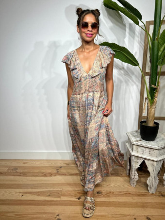 Vestido Estampado Volantes LALESSA Taupe HEVE
