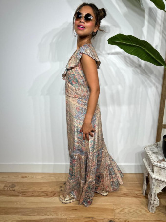 Vestido Estampado Volantes LALESSA Taupe HEVE