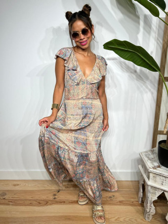 Vestido Estampado Volantes LALESSA Taupe HEVE