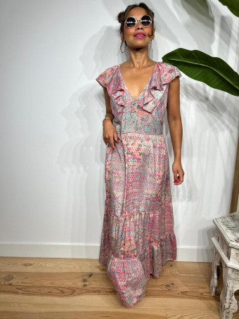Vestido Estampado Volantes LALESSA Rosa HEVE