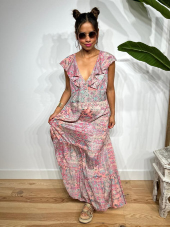 Vestido Estampado Volantes LALESSA Rosa HEVE