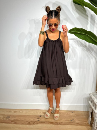 Vestido Corto Volantes AMBYAR Marrón HEVE